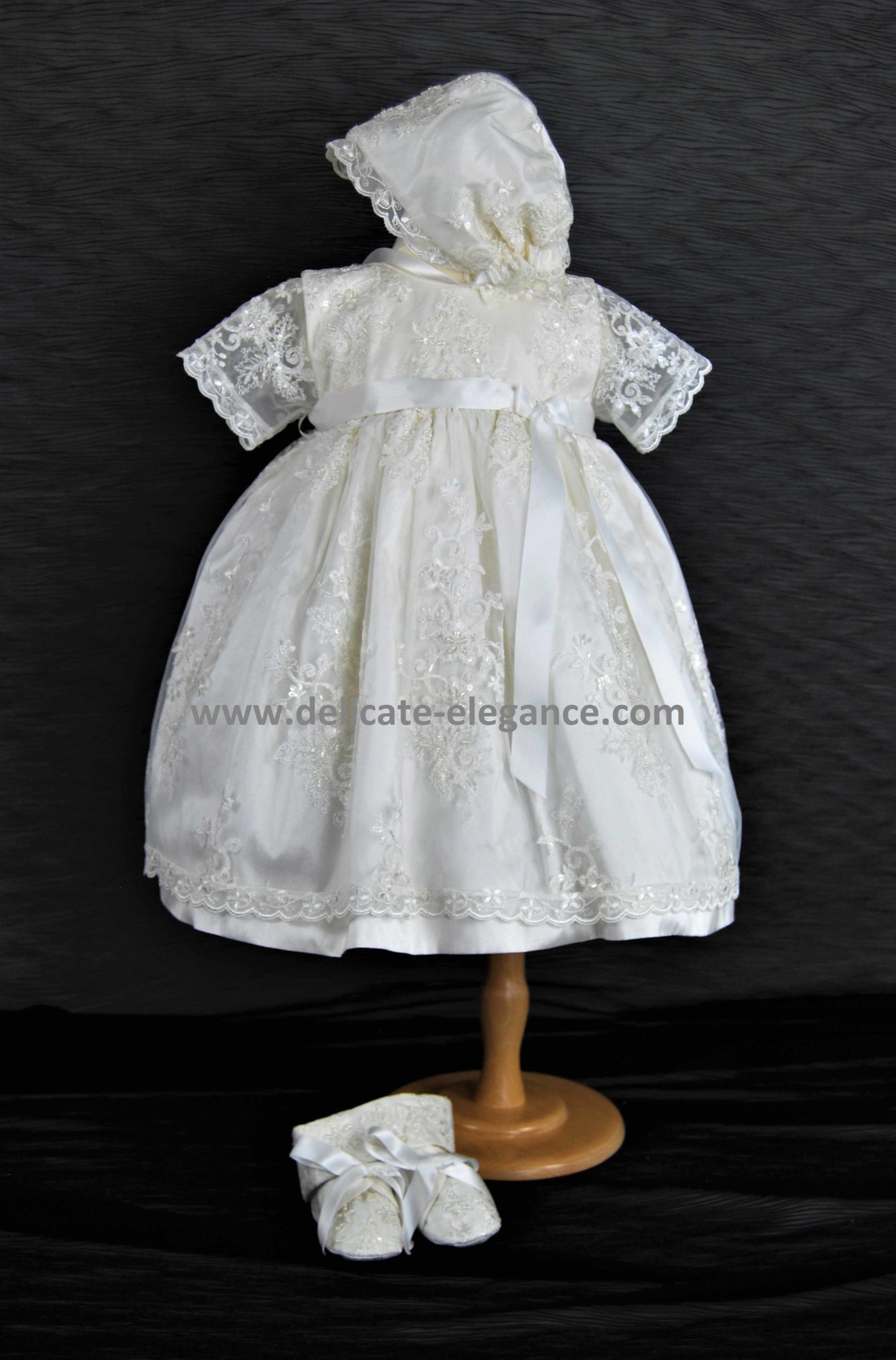 4249SP1 (Ivory Lace): Girls' Silk Christening Dress