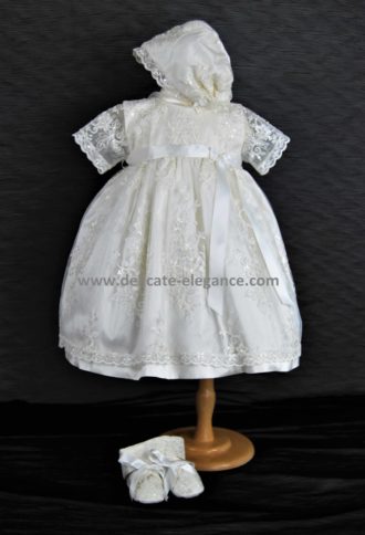 4249SP1 (Ivory Lace): Girls' Silk Christening Dress