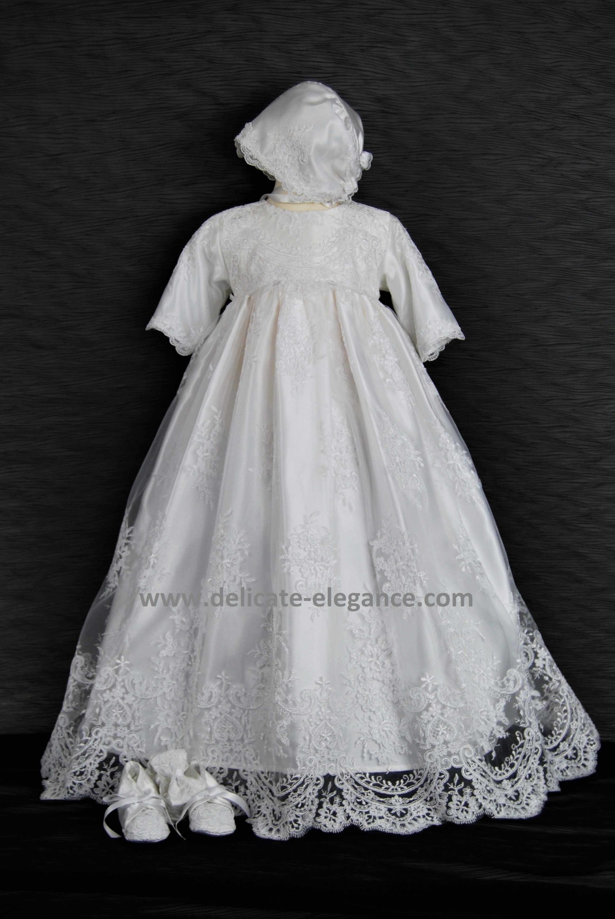 4260 (White Lace): Girls' Satin Christening Gown