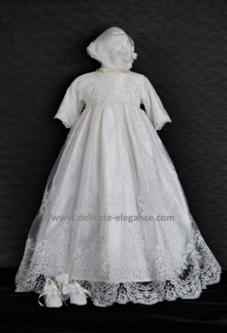 4260 (White Lace): Girls' Satin Christening Gown