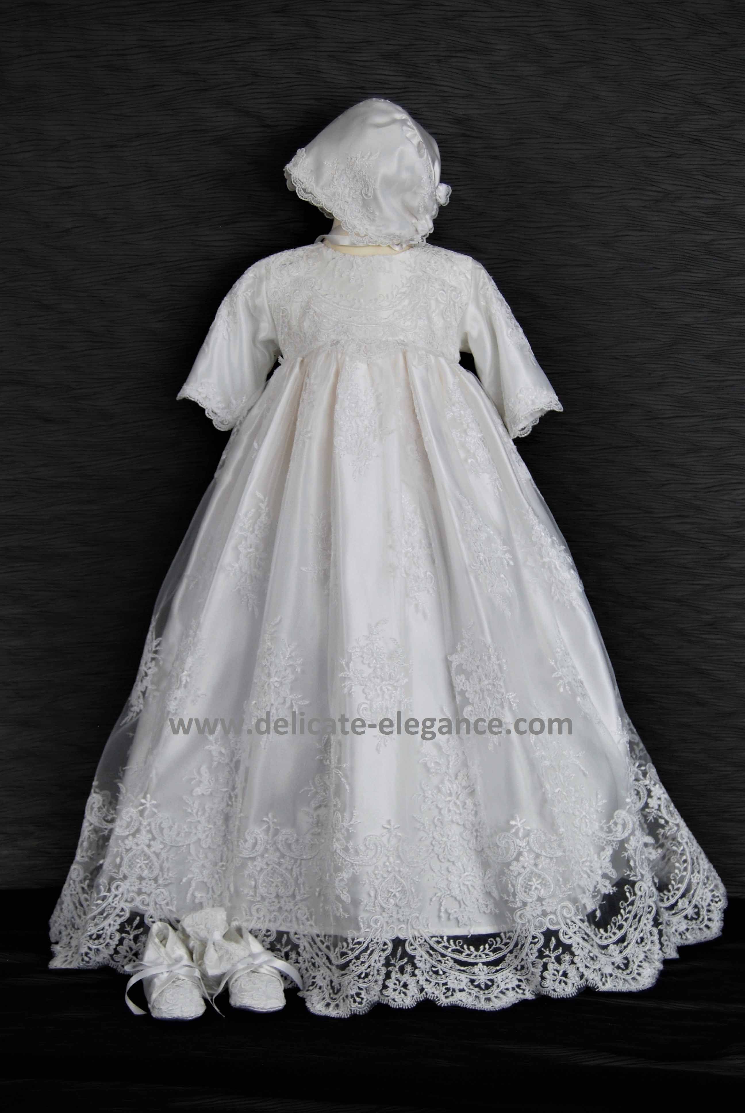 4260 (White Lace): Girls' Satin Christening Gown - Delicate Elegance