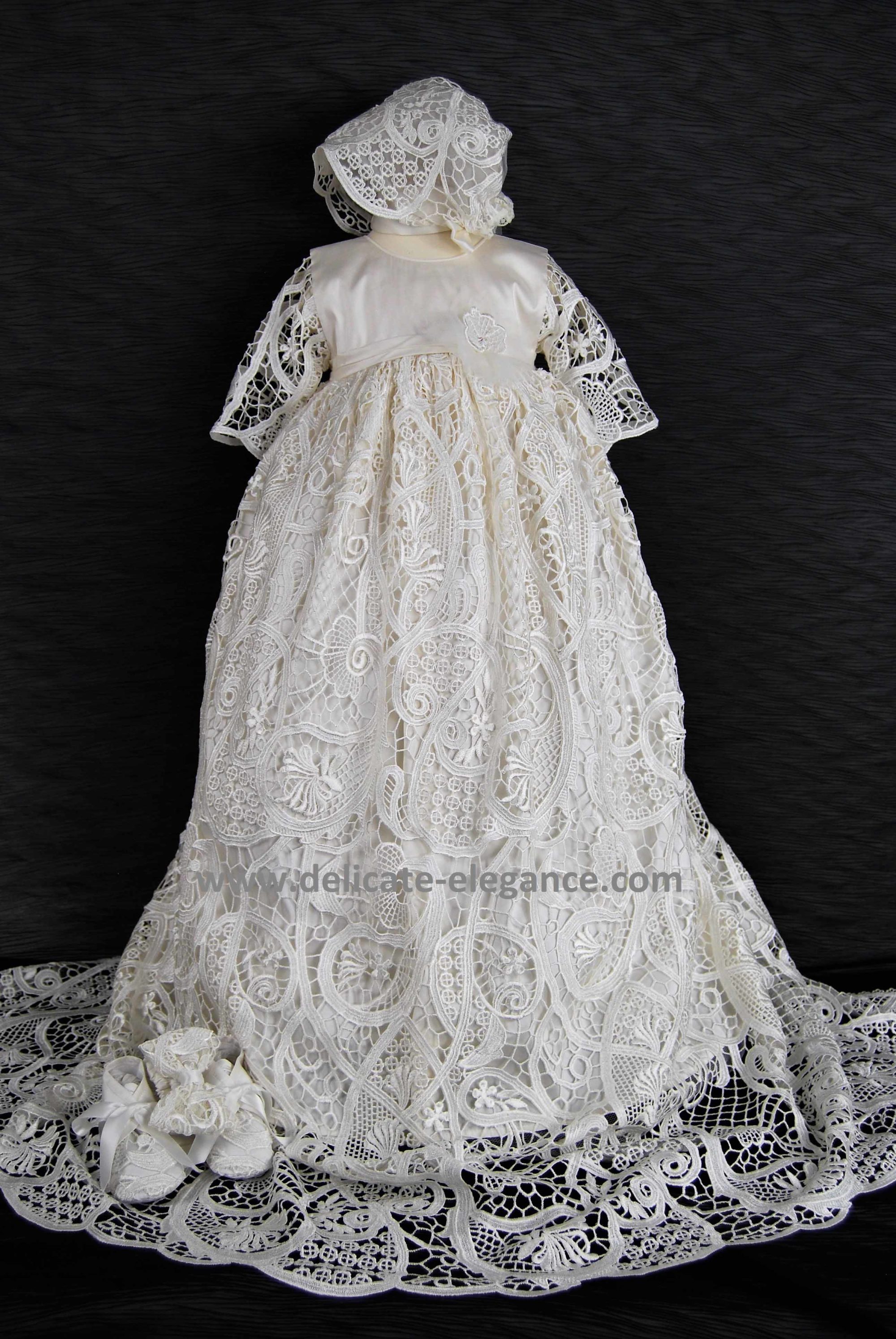 4300 (Ivory Lace): Girls' Silk Christening Gown