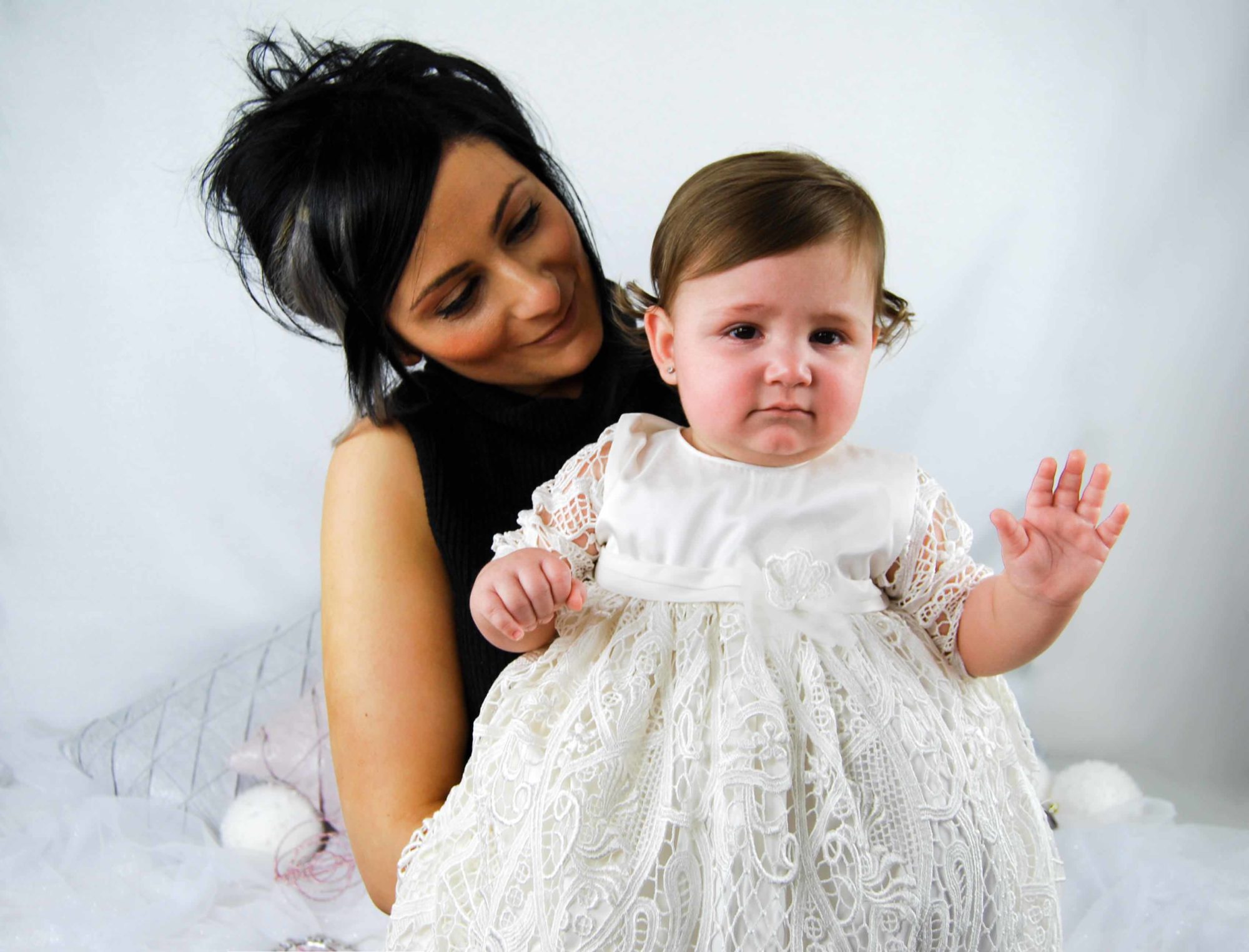 4300 (Ivory Lace): Girls' Silk Christening Gown