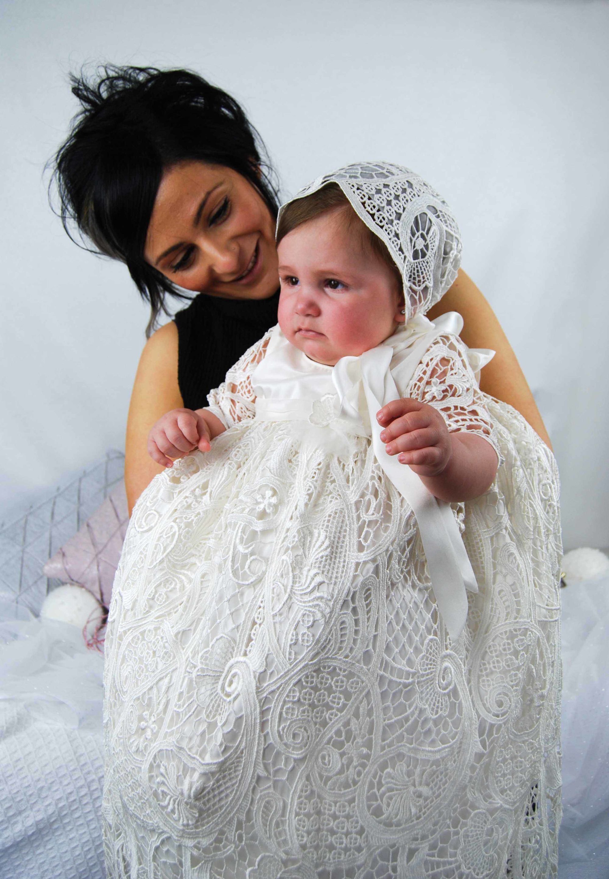 4300 (Ivory Lace): Girls' Silk Christening Gown