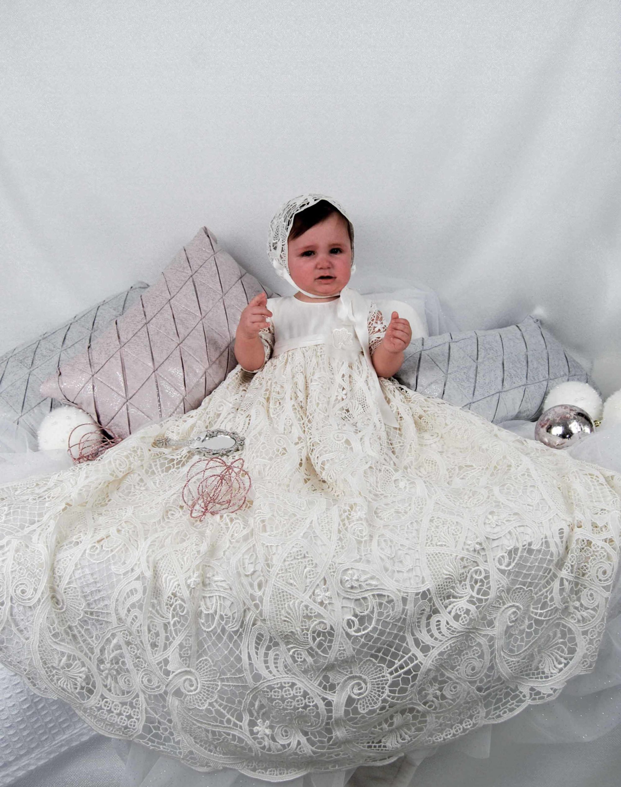 4300 (Ivory Lace): Girls' Silk Christening Gown