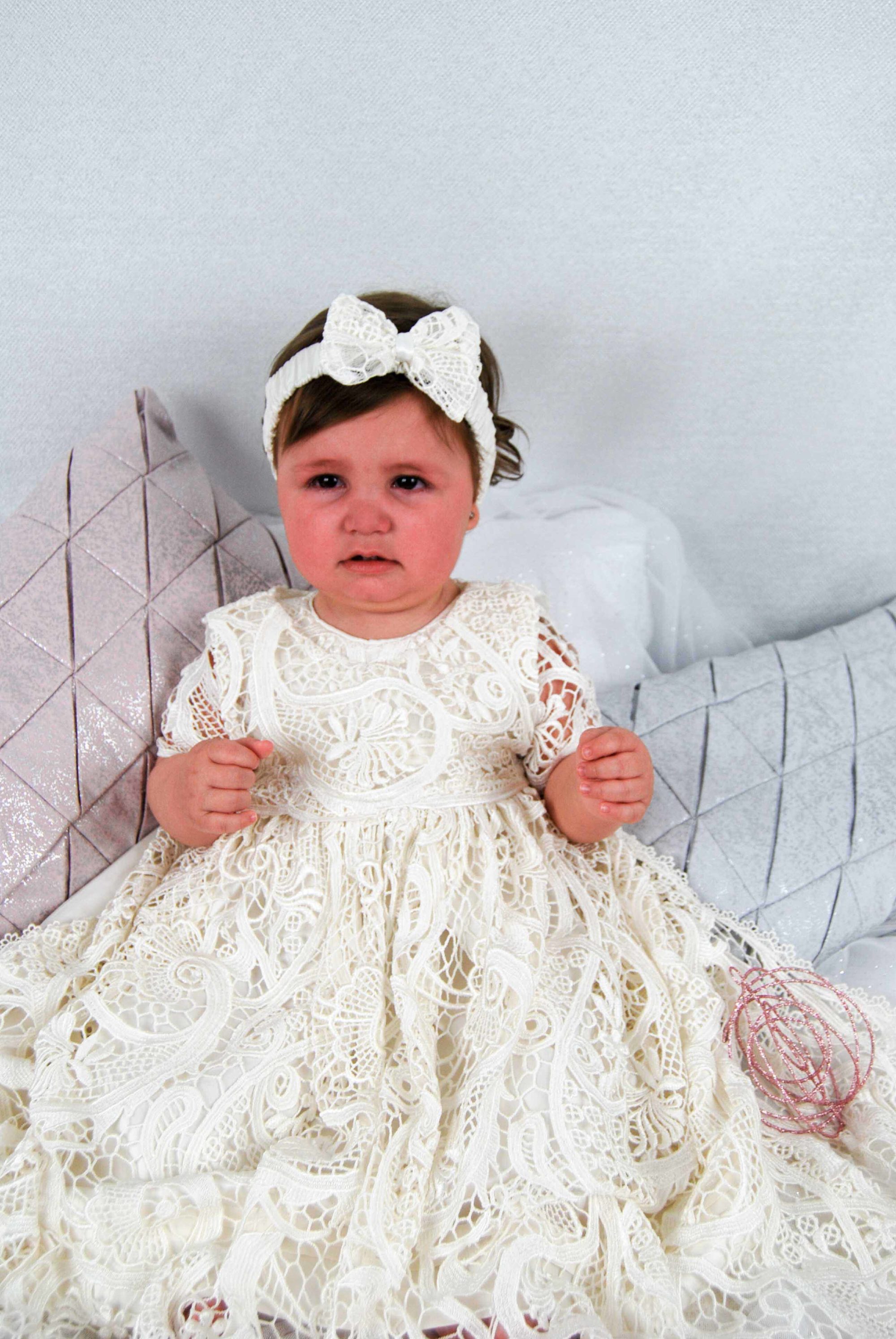 4306PD (Ivory Lace): Girls' Silk Christening Dress & Lace Pinafore