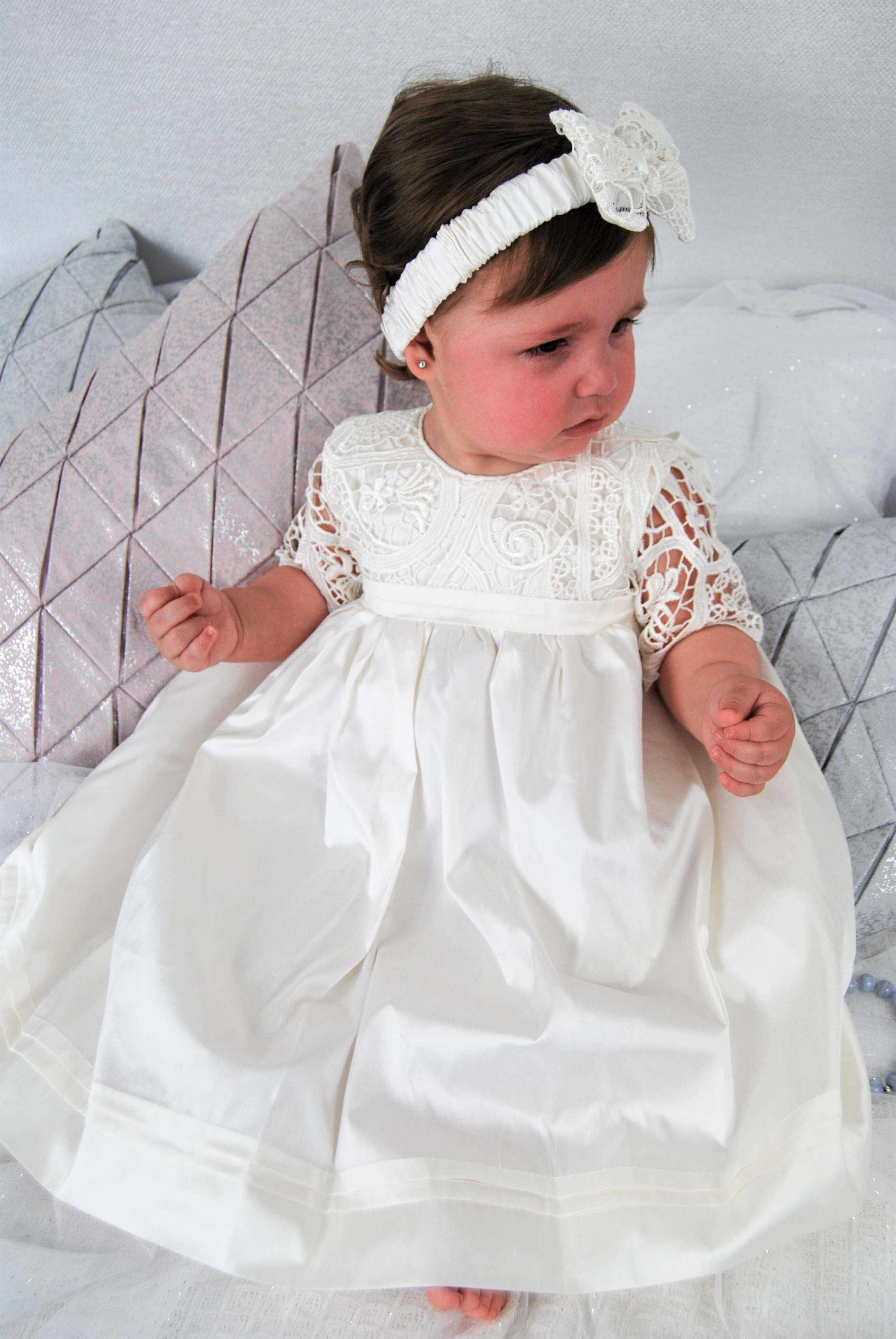 4306PD (Ivory Lace): Girls' Silk Christening Dress & Lace Pinafore