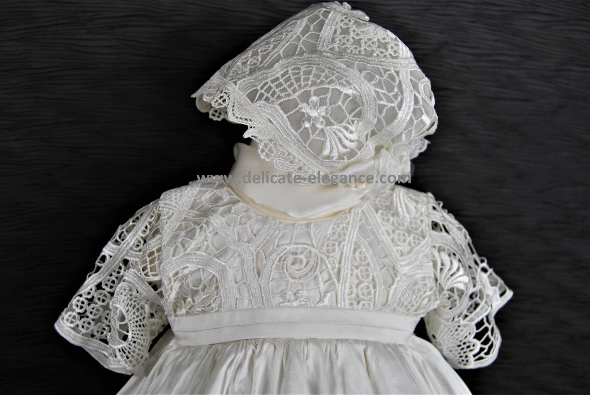 4306PD (Ivory Lace): Girls' Silk Christening Dress & Lace Pinafore