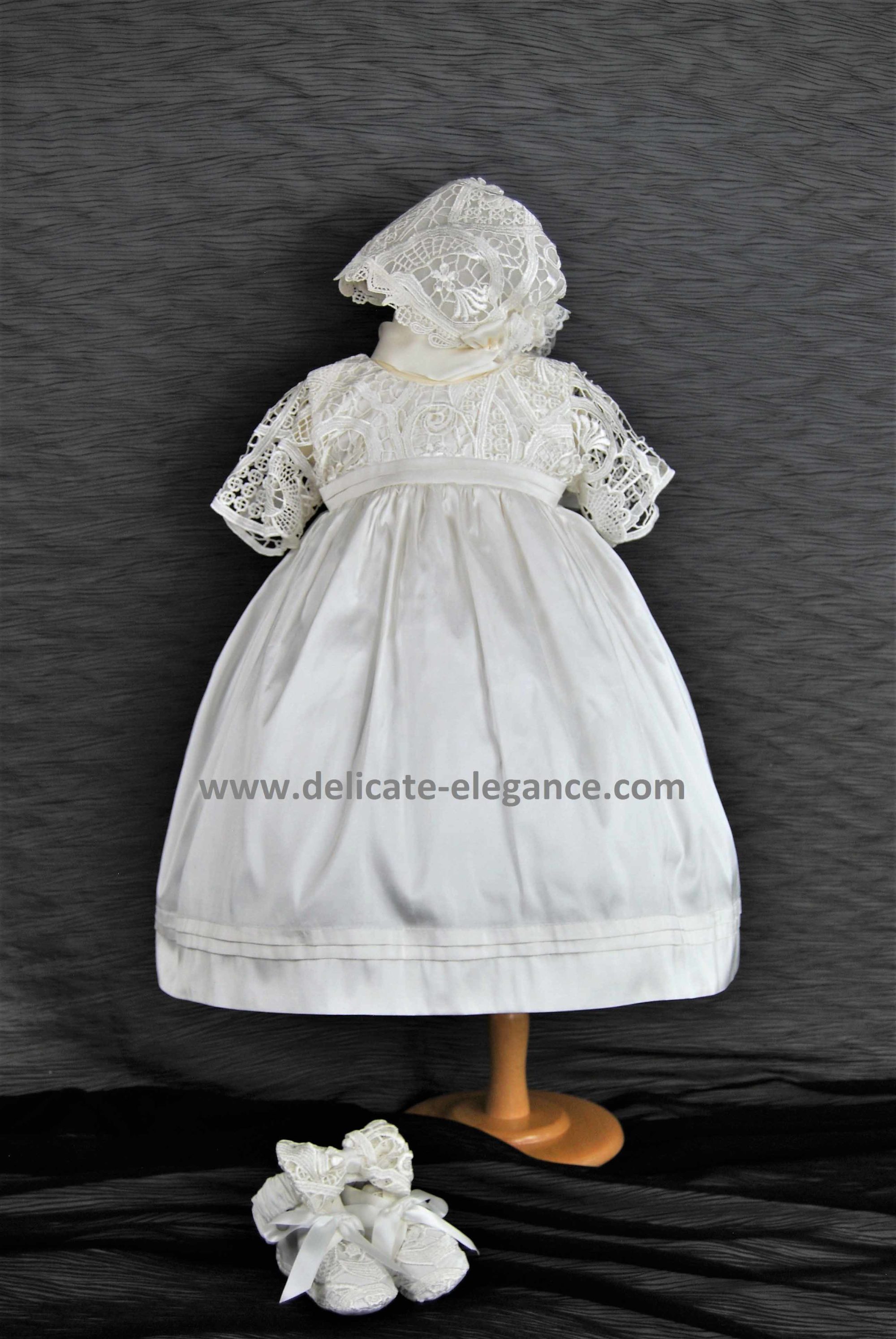 4306PD (Ivory Lace): Girls' Silk Christening Dress & Lace Pinafore