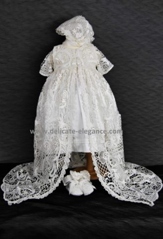 4306PD (Ivory Lace): Girls' Silk Christening Dress & Lace Pinafore