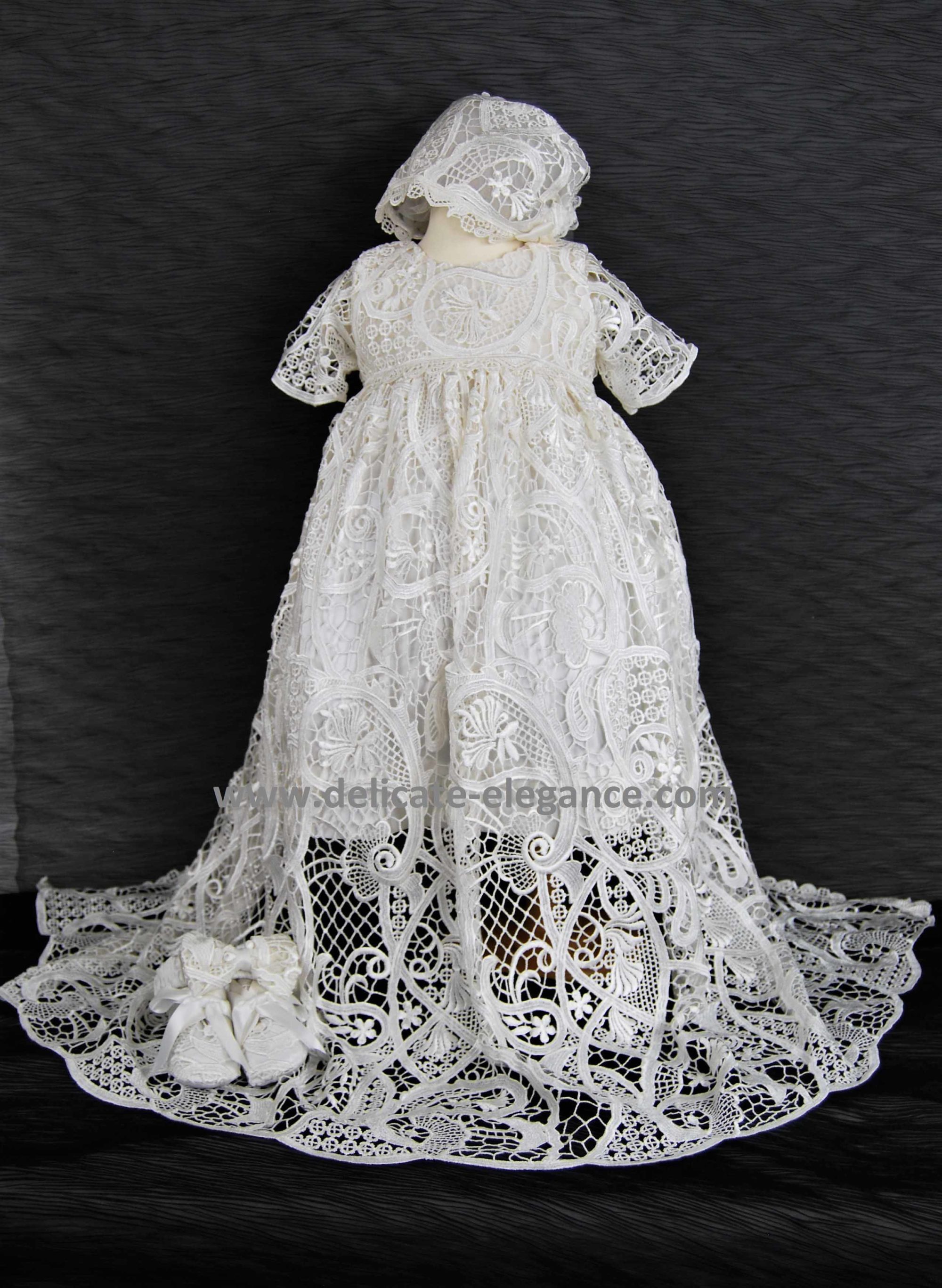 4306PD (Ivory Lace): Girls' Silk Christening Dress & Lace Pinafore