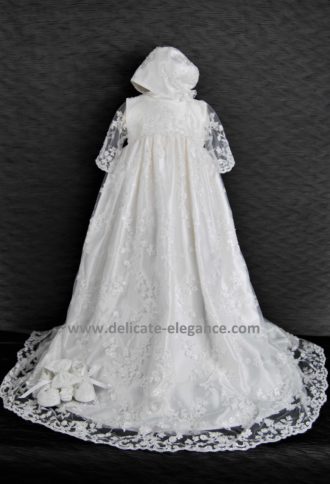 4348 (White Lace): Girls' Satin Christening Gown