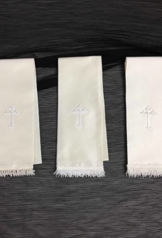 Cross Stole with Pearl & Tassel Edging