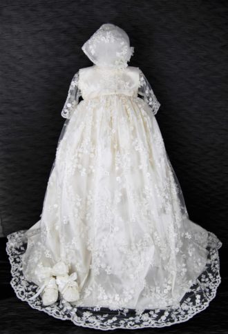 4239-01 (Ivory Lace): Girls' Silk Christening Gown