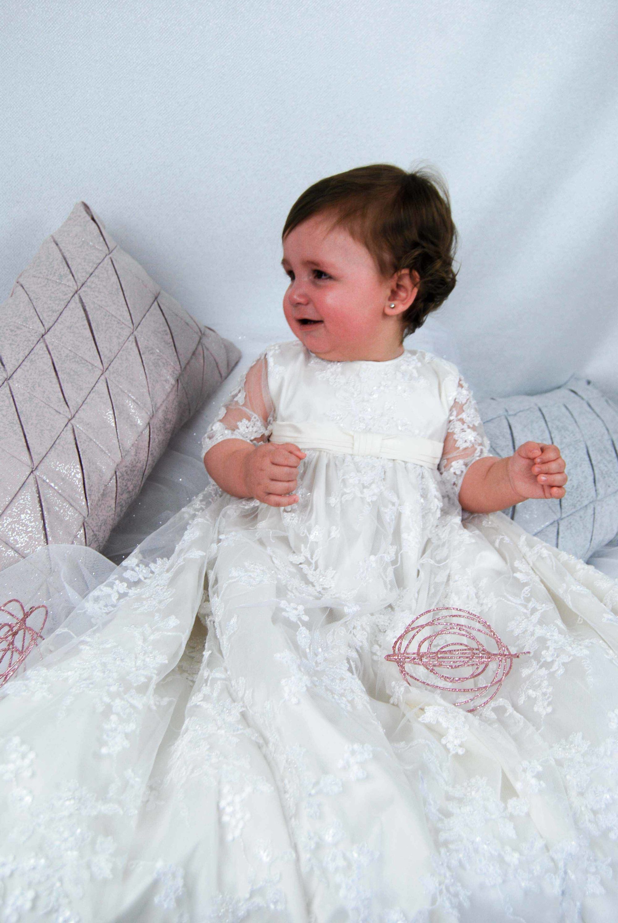 4239-01 (Ivory Lace): Girls' Silk Christening Gown